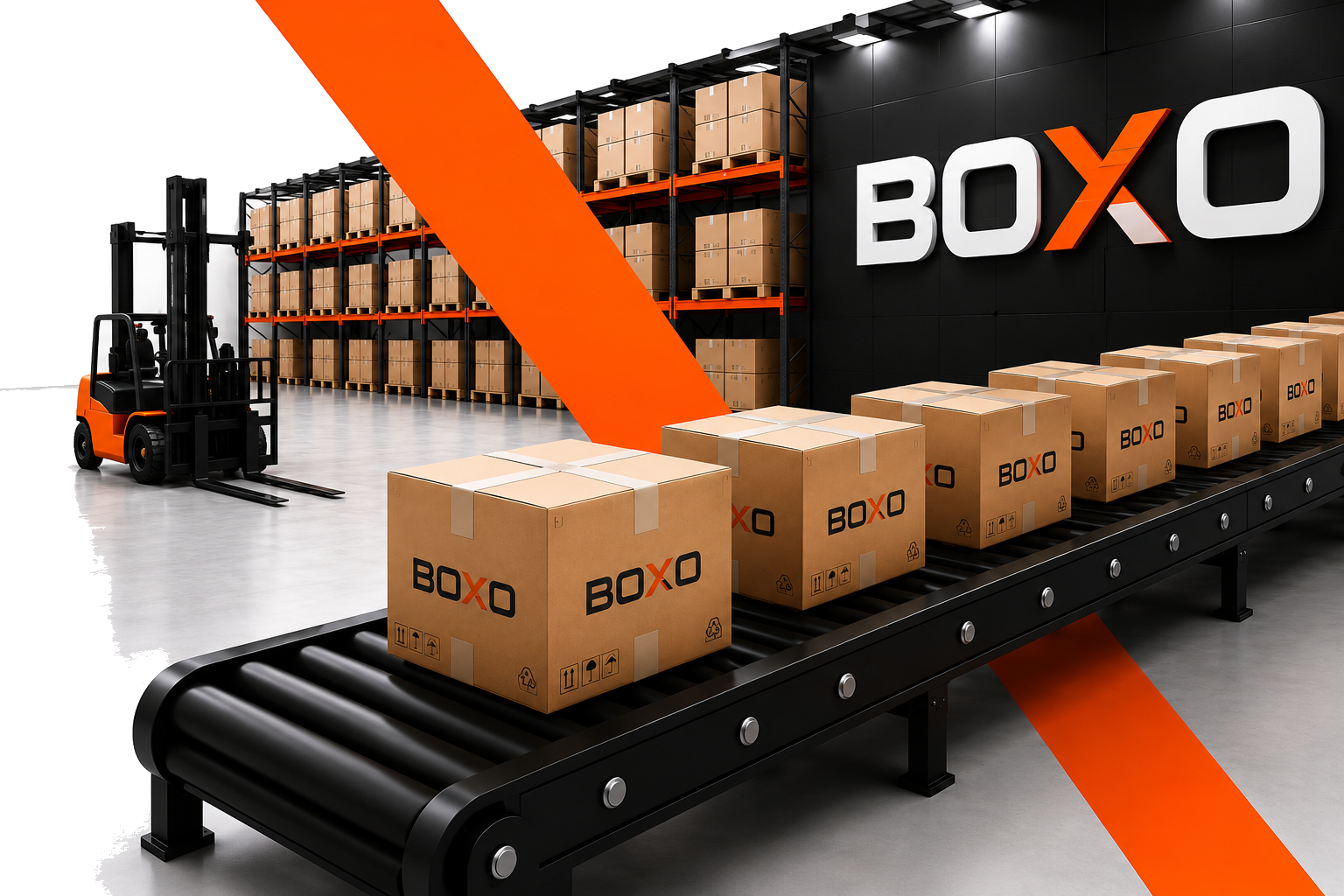 Склад BOXO с коробками на конвейере